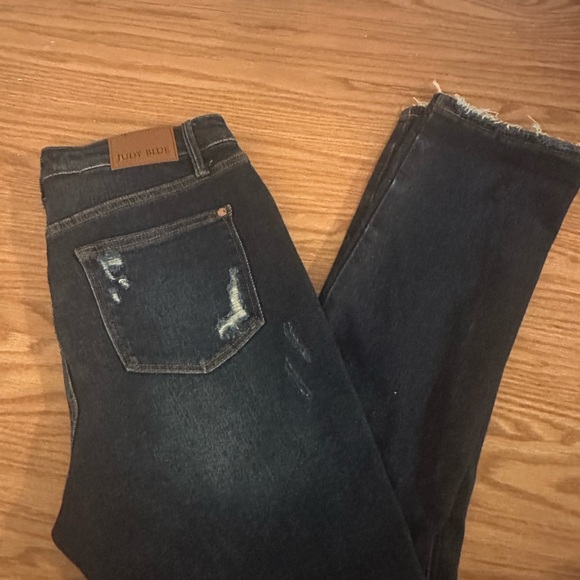 Judy Blue Women's Dark Blue Distressed Cropped Jeans - Picture 1 of 4